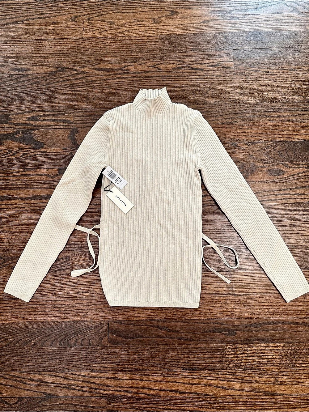 Babaton Sculpt Knit Tie-Back Longsleeve Cream Sweater